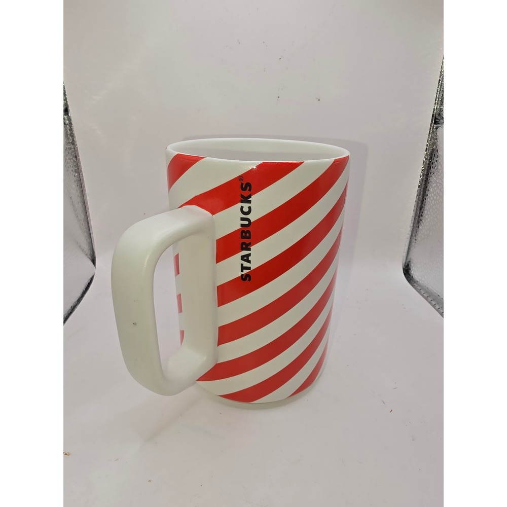 Starbucks 2018 Holiday Candy Cane Stripe Coffee Mug 12oz Red White Gnome‎ Sled